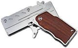 Classic Folding 6 Bursts Stainless Steel Rubber Band Gun Semi-Automatic Portable Toy with 100 Pcs Rubber Band (Wooden Handle)