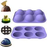 Pack of 2 Purple Silicone Chocolate Mold Small 6 Half Circle Holes Dia.2.1" For DIY Baking, Cupcake,Chocolate, Jelly, Pudding, Handmade Soap,Fondant, Bakeware Kitchen Tools