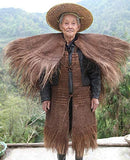 Palm Tree Bark Raincoat and Bamboo Hat with Straw Sandals and Fish Basket Traditional East Asian Peasant Poncho Cloth