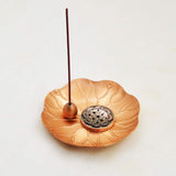 Incense Holder Pure Copper Lotus Leaf Tray Dia. 4 Inch Water Drop and 9 Holes Lotus Holder