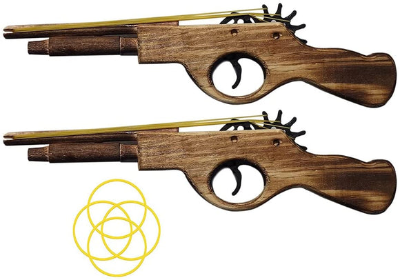 Pack of 2 Wood Rubber Band Gun with 80 Rubber Bands Easy Load 6 Rubber Bands Shooter Kids Cowboy Classic Antique Gift Length 12.2 inches