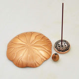 Incense Holder Pure Copper Lotus Leaf Tray Dia. 4 Inch Water Drop and 9 Holes Lotus Holder