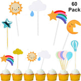 60 Pack Cupcake Toppers Sky Theme Kit Include Cloud Balloon Moon Stars Kit Birthday Party Baking Decoration Supplies