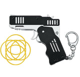 Mini Metal Rubber Band Gun Folding 6-Shot with Keychain and Rubber Band 100+